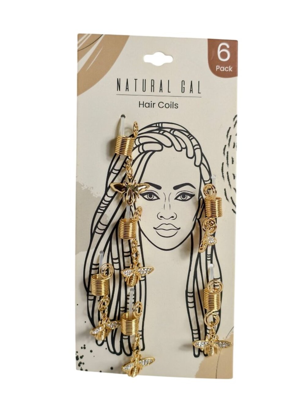 Natural Gal Gold Hair Jewelry Bee Charms 6 Pk Coils Stylish Spiral Braids Locs
